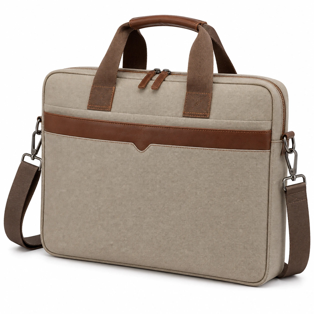 Laptoptasche 40 x 8 x 30 cm aus Textilgewebe in Beige Braun für Büro mit Schultergurt