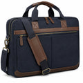 Laptoptasche 42 x 30 x 10 cm Textil Dunkelblau Braun für Büro mit Schultergurt