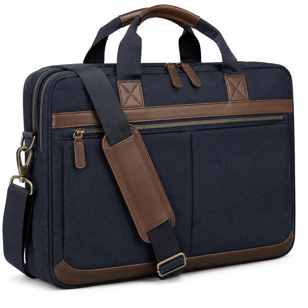 Laptoptasche 42 x 30 x 10 cm Textil Dunkelblau Braun für Büro mit Schultergurt
