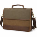 Aktentasche 40 x 10 x 30 cm aus Canvas in Khaki Braun mit Schultergurt im Vintage-Stil