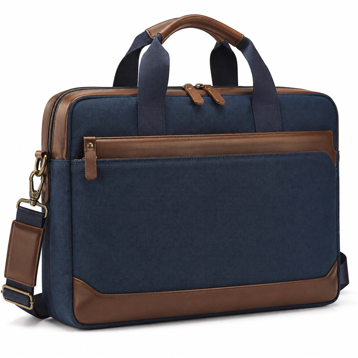 Laptoptasche 42 x 8 x 32 cm Textil Kunstleder Blau Braun für Büro mit Schultergurt