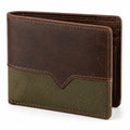 Geldbörse 12 x 9 x 2 cm aus Lederimitat und Textil Braun Olive - Faltformat mit Kartenfächern