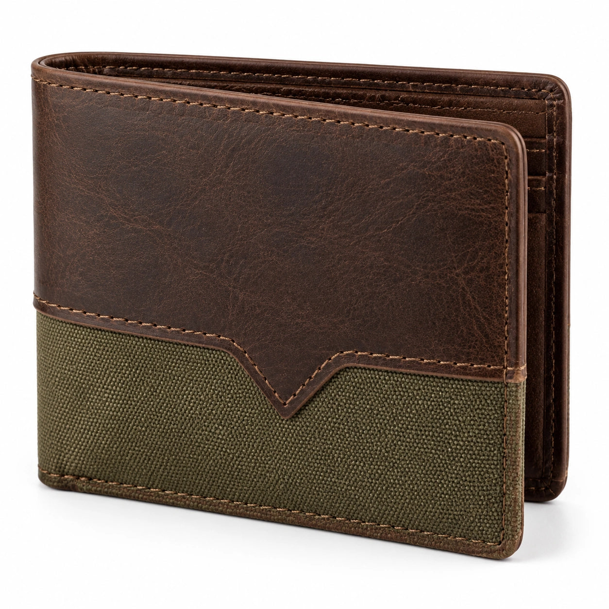 Geldbörse 12 x 9 x 2 cm aus Lederimitat und Textil Braun Olive - Faltformat mit Kartenfächern