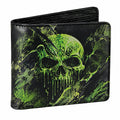 Geldbörse 12 x 9.5 x 2 cm aus Kunstleder in Schwarz Grün mit Totenkopfmotiv im Bifold-Stil