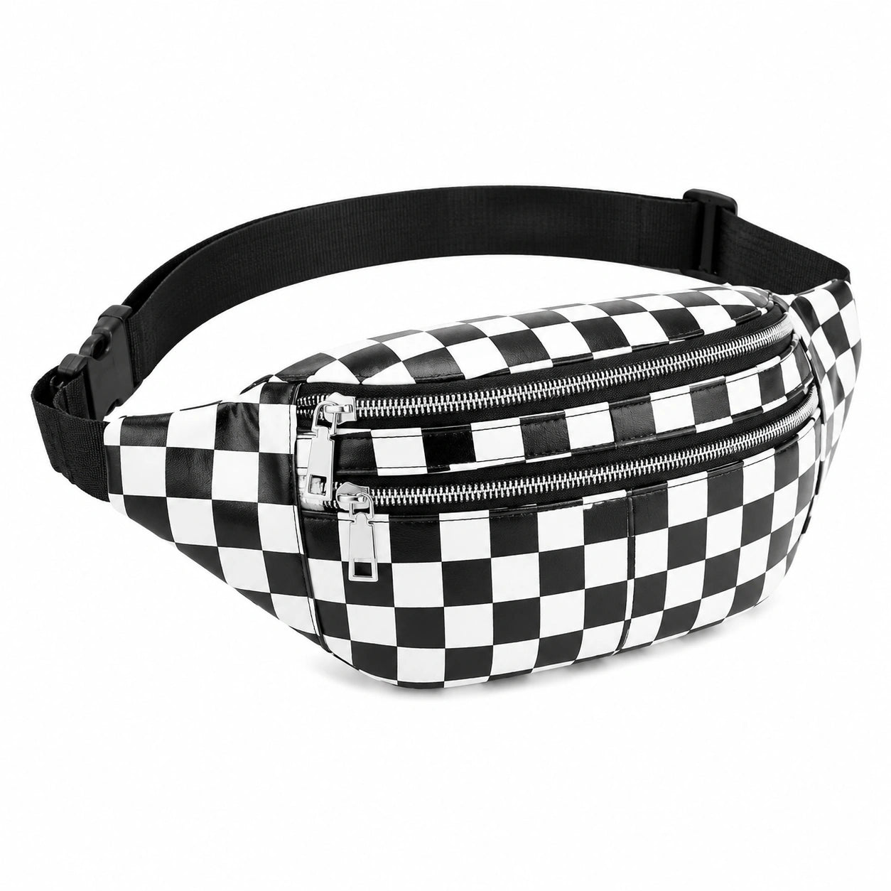 Bauchtasche 30 x 15 x 8 cm aus Kunstleder Schwarz Weiß kariert mit verstellbarem Hüftgurt