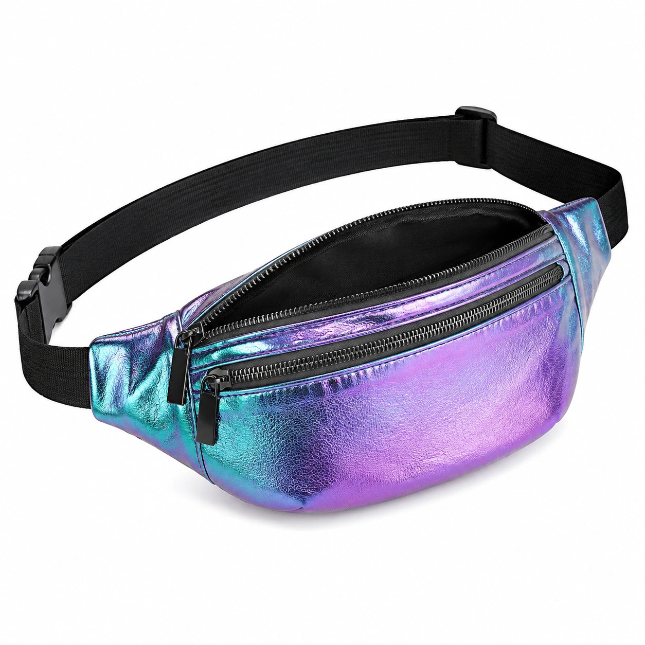 Gürteltasche 30 x 7 x 15 cm Kunstleder Violett Türkis schimmernd mit Reißverschlüssen