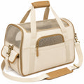 Haustiertransporttasche 45 x 25 x 30 cm aus Canvas Beige mit Meshfenstern für Katzen und kleine Hunde