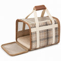 Haustier-Transporttasche 45 x 28 x 30 cm Textil Beige-Braun kariert mit Netzfenstern