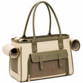 Transporttasche für Haustiere 45 x 25 x 30 cm aus Canvas in Beige Grün mit Netzfenstern