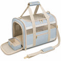 Haustiertragetasche 45 x 28 x 30 cm aus Textil Hellblau Beige mit Netzfenstern für Hunde und Katzen