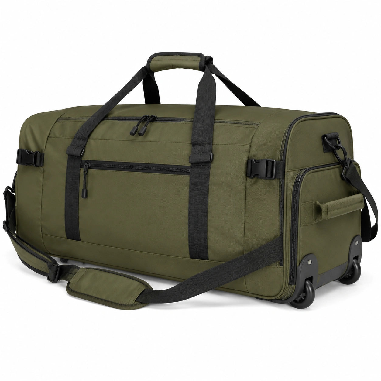 Reisetasche mit Rollen 70 x 35 x 35 cm aus Polyester Olivgrün für Reisen mit Schultergurt