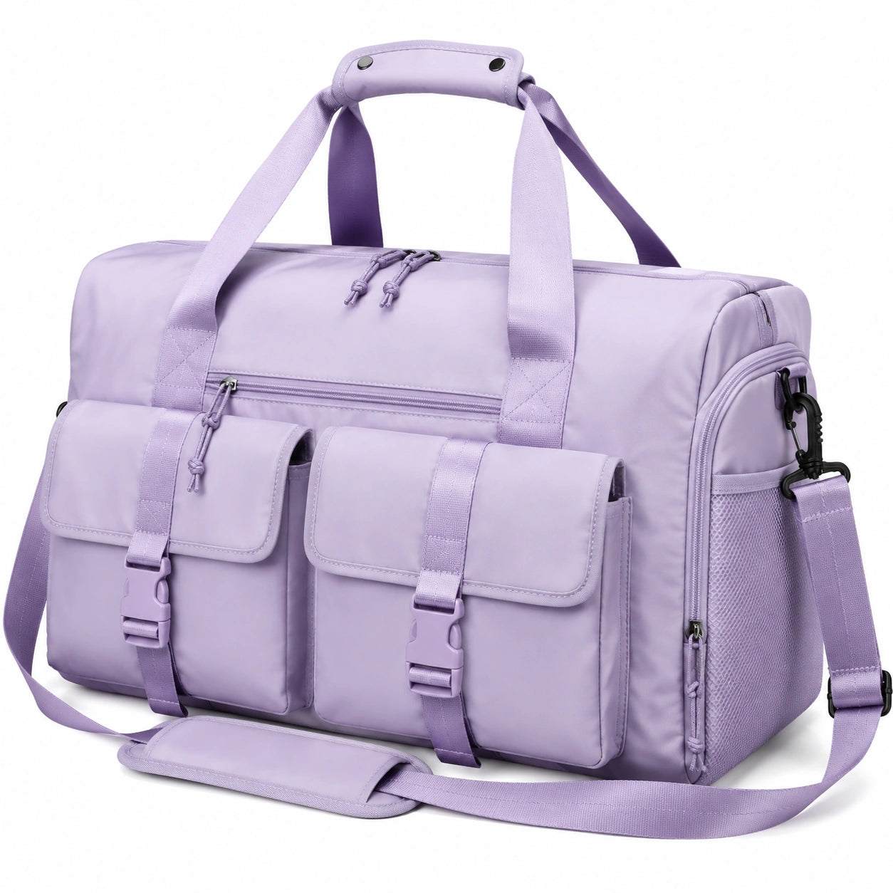Reisetasche 45 x 25 x 28 cm aus Polyester in Flieder mit Schultergurt und Außentaschen