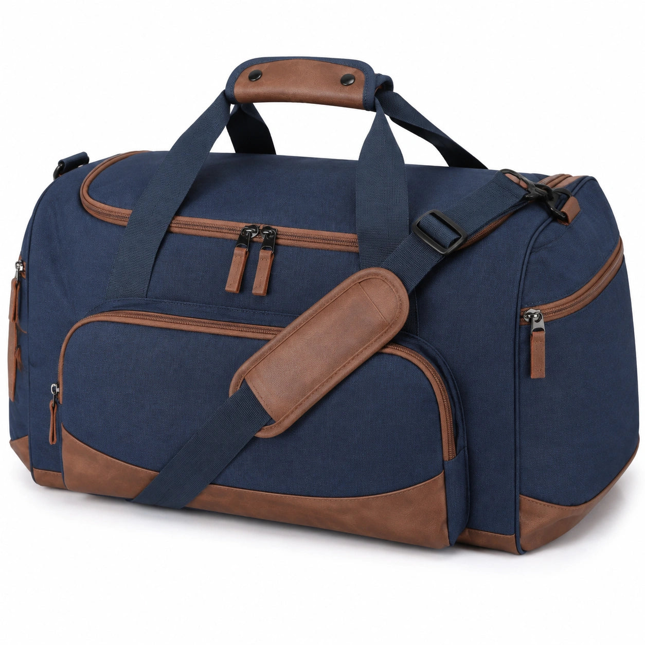 Reisetasche 55 x 28 x 30 cm aus Textilgewebe in Dunkelblau Braun mit Schultergurt