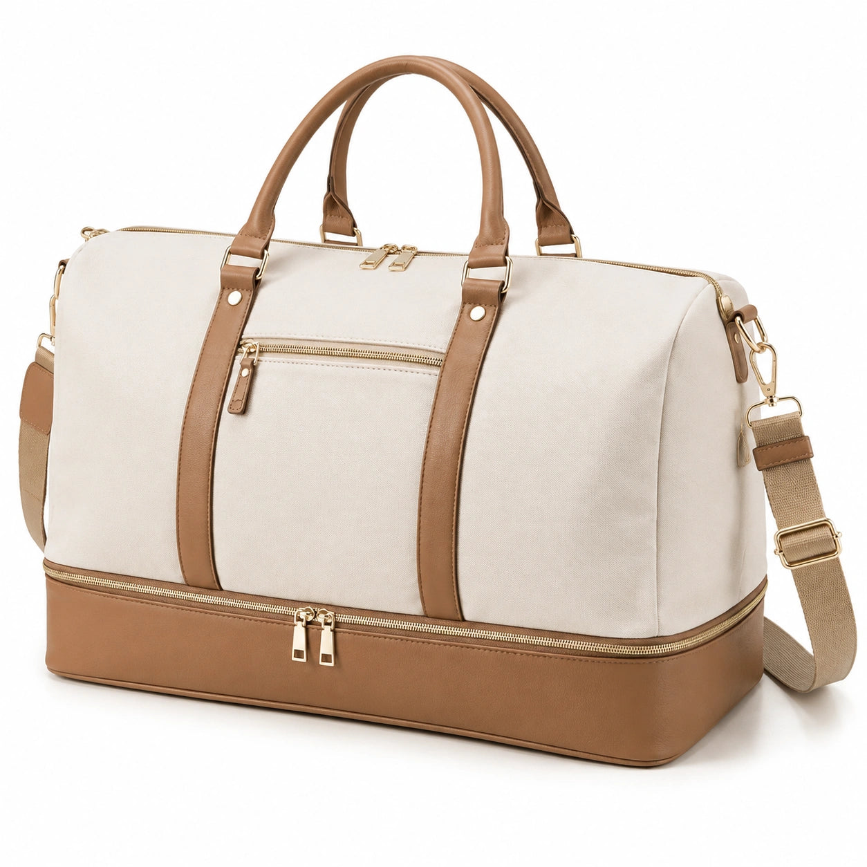 Reisetasche 50 x 25 x 30 cm aus Textil in Creme Braun mit Schuhfach