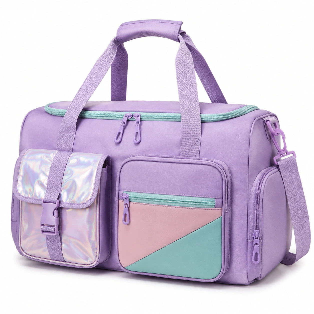 Sporttasche 45 x 25 x 28 cm Textil Lila mit Schultergurt und Mehrfachfächern