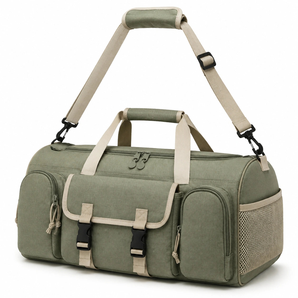 Reisetasche 50 cm Textilgewebe Olivgrün mit verstellbarem Schultergurt und Mehrfachfächern