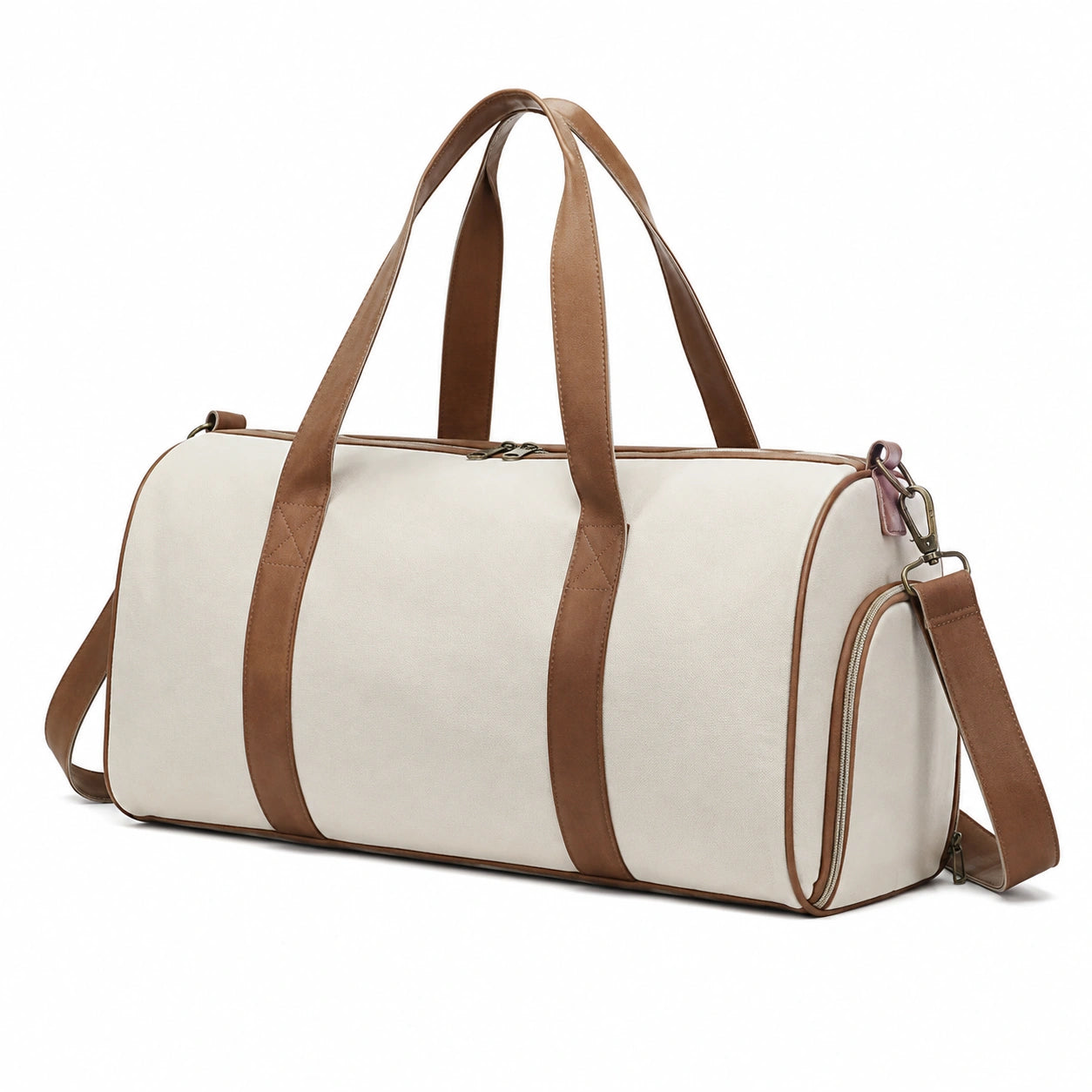 Reisetasche 50 x 25 x 28 cm Textil Creme Braun mit Schultergurt
