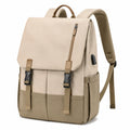 Rucksack 30 x 15 x 42 cm aus Textil in Beige Khaki mit Frontklappe und gepolsterten Schultergurten