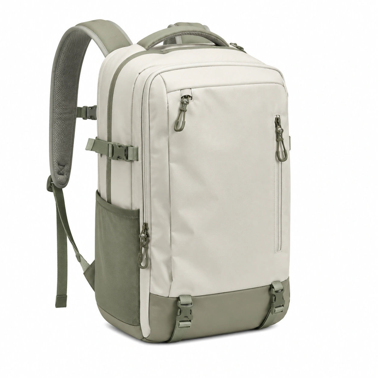 Rucksack 32 x 18 x 48 cm aus Textilgewebe in Beige/Olivgrün mit Laptopfach und Kompressionsriemen