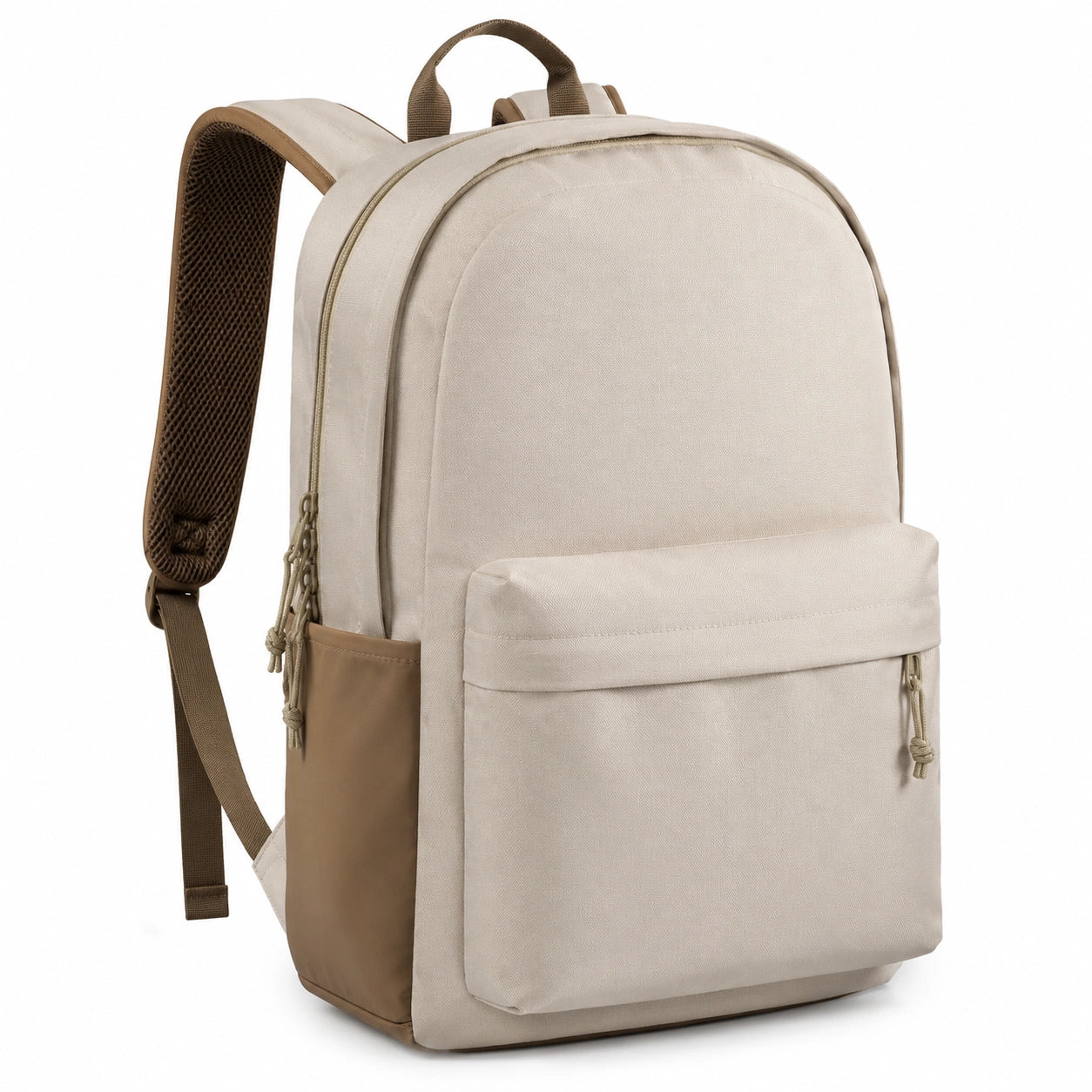 Rucksack 30 x 16 x 42 cm Textil Beige Braun mit Reißverschluss und gepolsterten Schultergurten