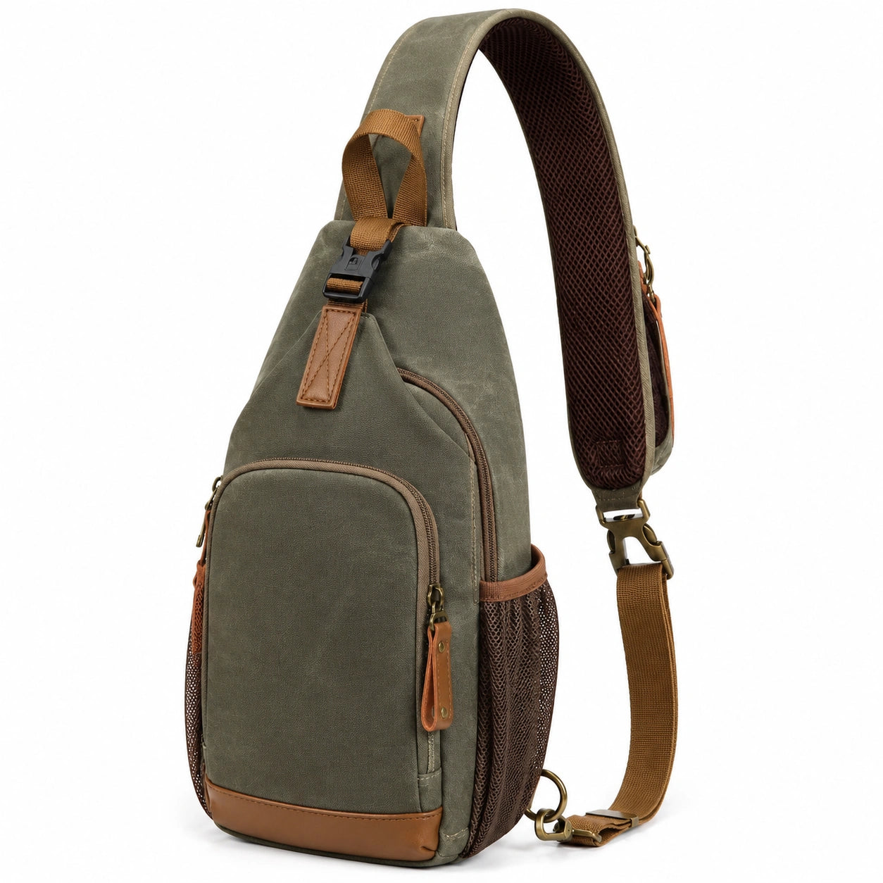 Umhängetasche 20 x 8 x 35 cm aus Textil olivgrün mit Reißverschluss und gepolstertem Schultergurt