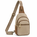 Umhängetasche 18 x 8 x 31 cm aus Kunstleder in Beige Braun mit verstellbarem Schultergurt