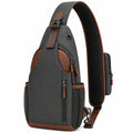Brusttasche 18 x 8 x 32 cm aus Kunstleder Schwarz/Braun mit Reißverschluss und verstellbarem Schultergurt